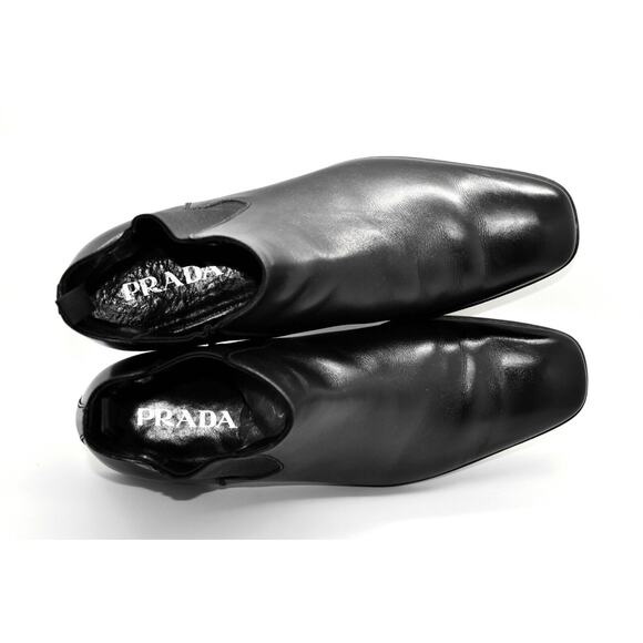 D0 Auth PRADA Black Leather Chelsea Ankle Boot Shoes Size 8.5 - Picture 7 of 10